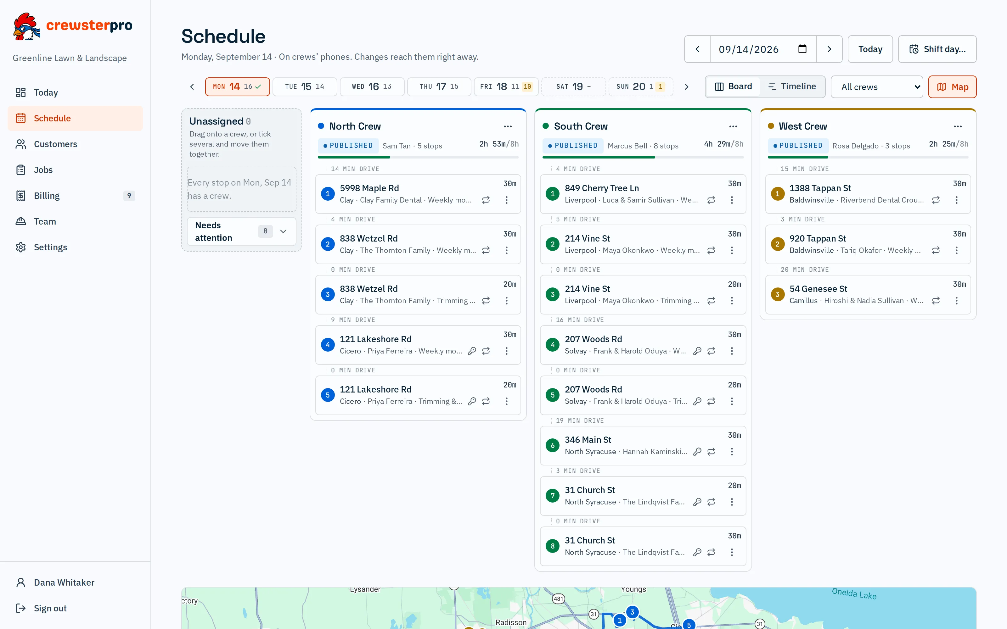 A day on phones: A day on crews’ phones: every route published, and changes reach them right away.
